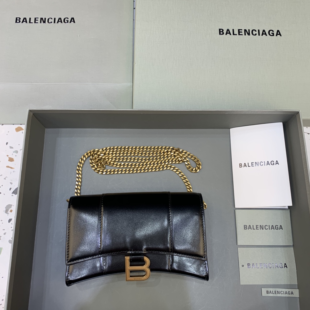 Balenciaga Small Hourglass Wallet With Chain Shoulder Bag Black